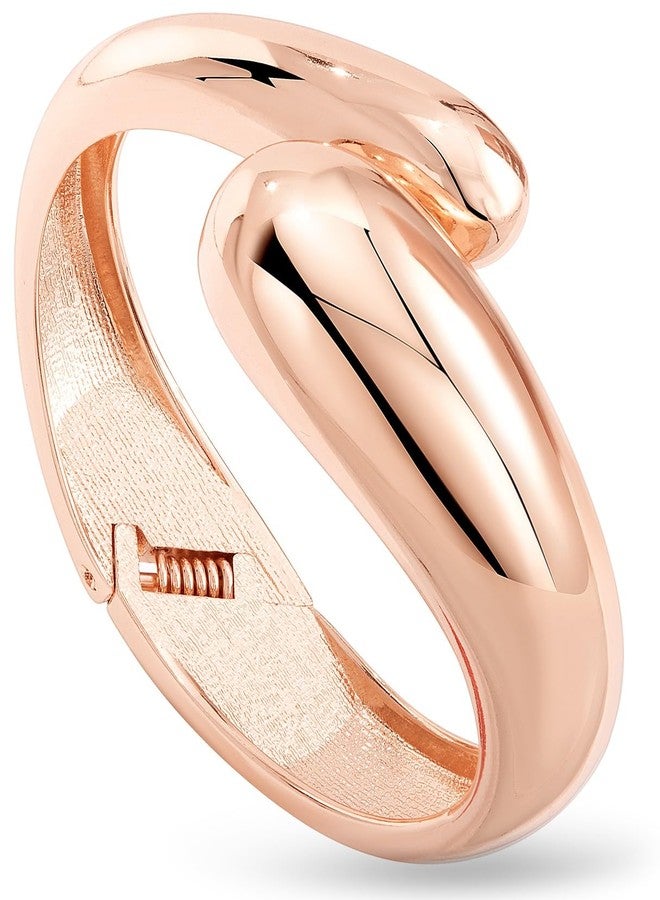 Inerney Rose Gold Chunky Statement Teardrop Bangle Bracelets for Women, Open Adjustable Wide Thick Cuff Bracelet with Spring Hinged for Women Small Wrist, Fashion 14K Gold Plated Non Tarnish Twist Wrap Arm Cuff Bracelet for Jewelry Gifts - Image 1
